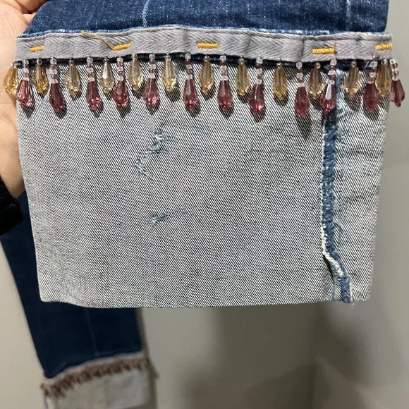 Vtg Y2K Womens Blue Fringe Gems Capri Crop Denim Jeans 8 Hamilton Dungaree - Picture 9 of 13